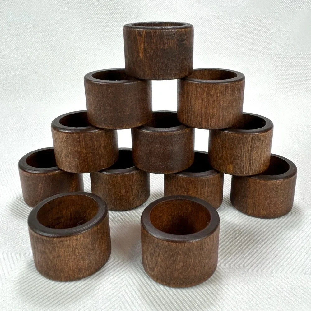 12 - Acacia Wood Napkin Rings for Dining, Boho, Rustic, Farmhouse, Minimal
